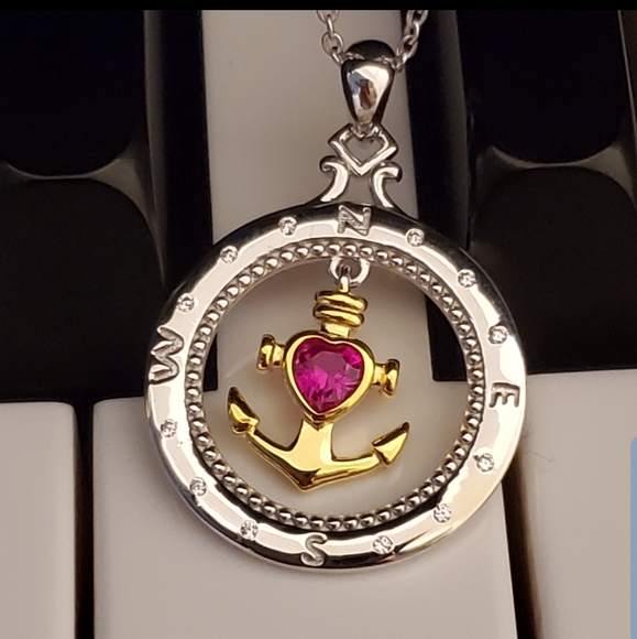 D4 NEW Sterling Ruby Compass Anchor Necklace - Picture 1 of 11